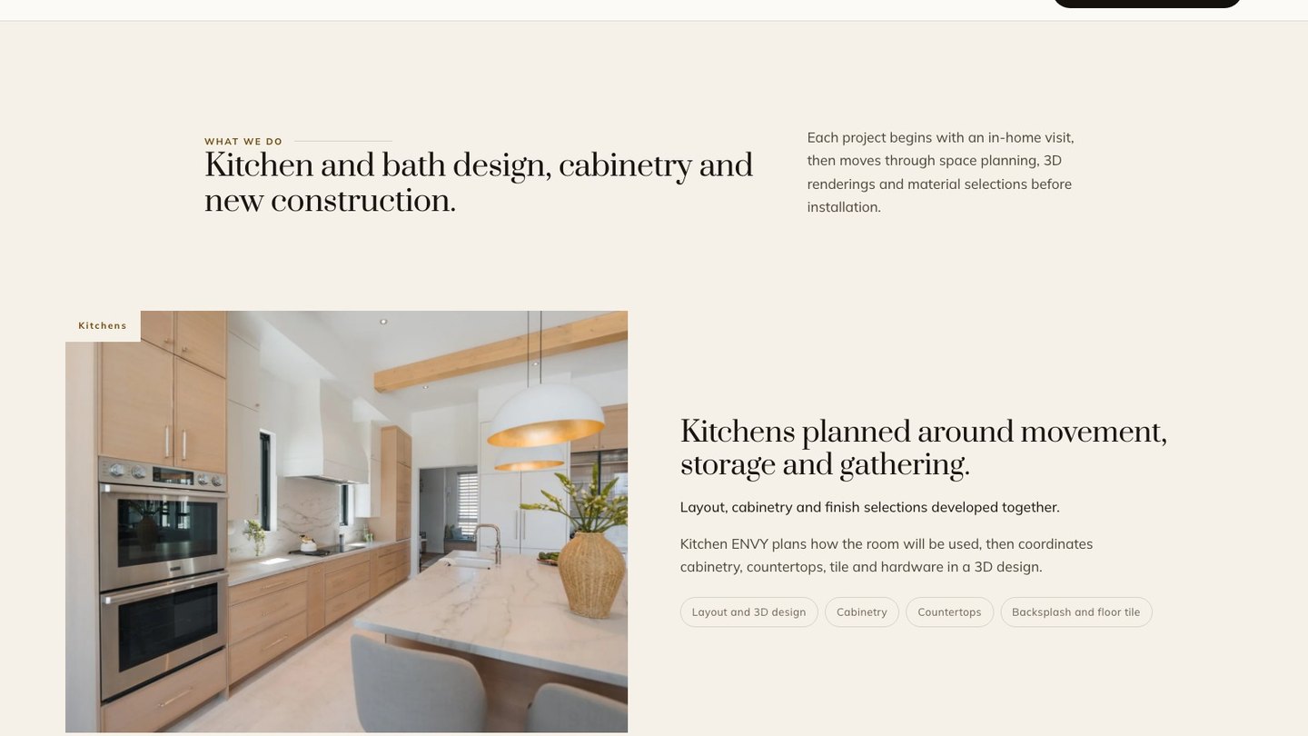 The services section of the new homepage